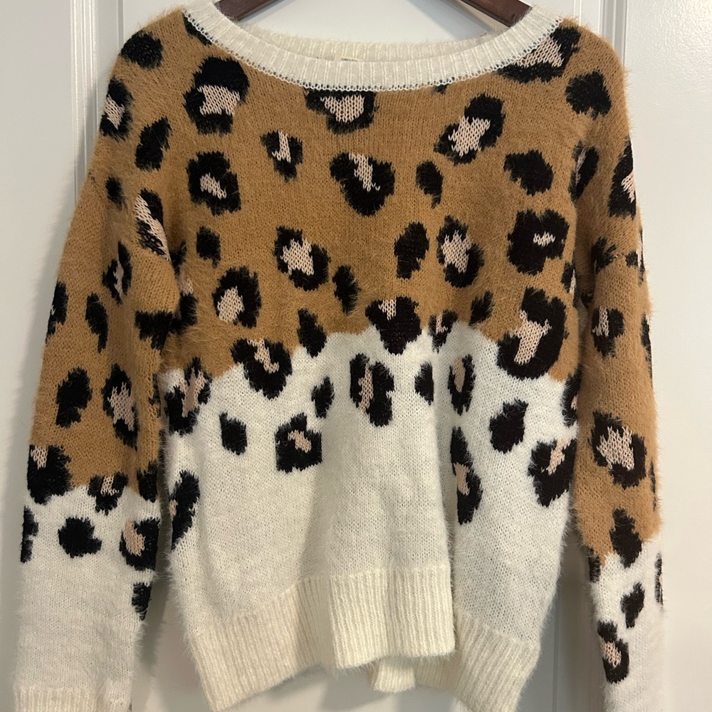 if it were me Leopard Print Sweater - Brown and Cream